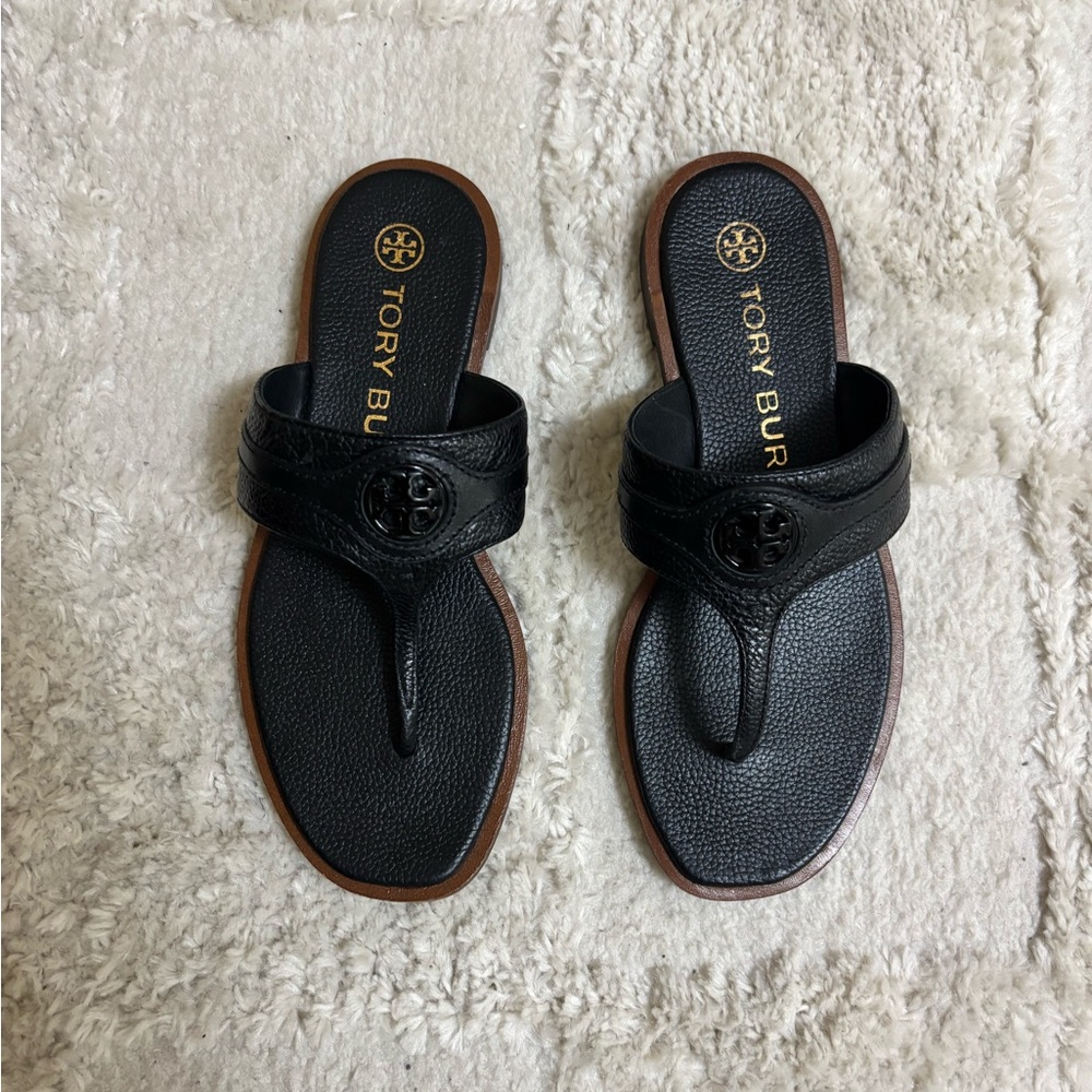 Tory Burch Black Leather Thong Sandals
